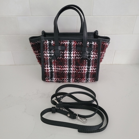 Gianni Chiarini Miss Marcella Mini Tweed Plaid Tote Satchel Purse Bag Red Black - Picture 6 of 10